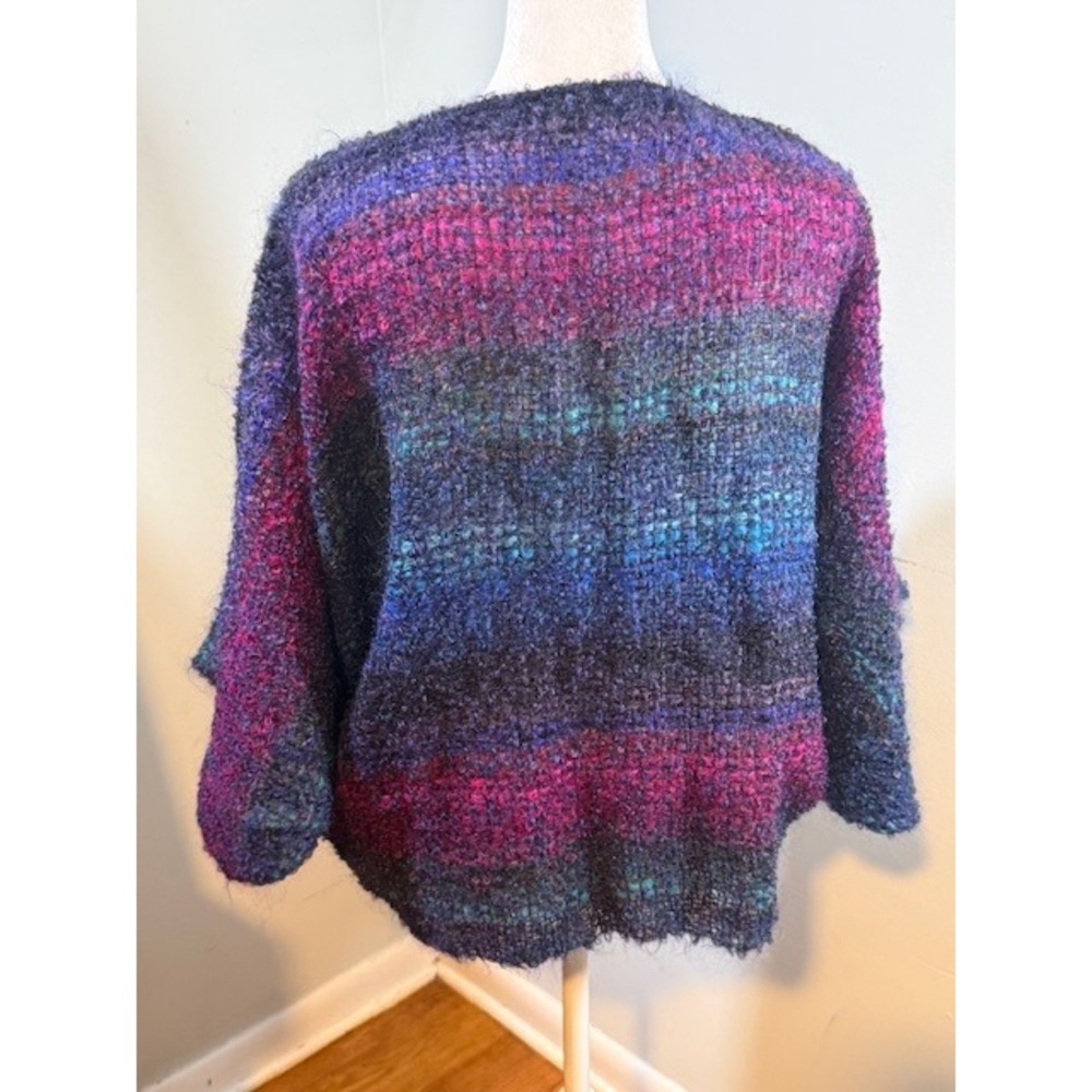 Hand Woven Artisan Cocoon Cardigan S-L Jewel Tone Purple Blue Wearable Art - Picture 2 of 5
